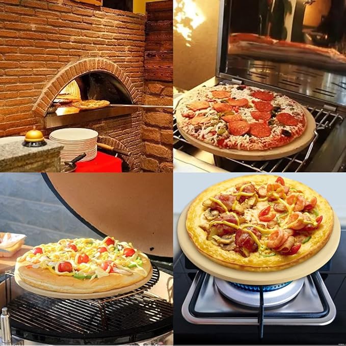 homEdge Pizza Stone Set, Heavy Duty Round Cordierite Baking Stone for Bread, Pizza, Thermal Shock Resistant Cooking Stone with Bamboo Pizza Peel Paddle for Oven and Grill-13 Inches (Diameter)