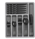 49-Piece Black Silverware Set with Organizer, Food-Grade Stainless Steel Black Flatware for 8, Cutlery Utensil Sets with Steak Knives, Rust-proof, Mirror Polished, Dishwasher Safe, Tree Pattern