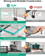 iSPECLE 2 Tier Dish Drying Rack for Kitchen Counter, Expandable Large Dish Drainer with Drainboard Set, Rust Resistant Dish Rack with Utensil & Cup Holder, 16.9" W x 14.4"-22.4" L, Black
