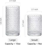 SoulTimes Glass Cups Vintage Glassware Set of 4, Drinking Glasses 9oz, Embossed Pattern Style Transparent Cocktail Glasses Set, for Ice Coffee,Juice,Beer,Bar Beverages,Drinkware, Transparent (S)