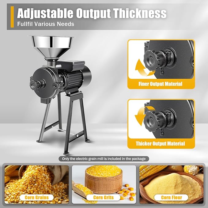 Grain Mill Grinder, 1500W Electric Grinder Mill Machine, Dry Feed Flour Grain Grinders Machine with Adjustable Input Material Speed & Adjustable Output Thickness for Grinding Various Dry Items