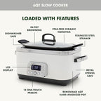 GreenPan Elite 14-in-1 Nonstick 6QT Electric Slow Cooker, PFAS-Free Ceramic Multi-Cooker, In-Pot Browning, Dishwasher Safe Lid & Removable Crock, Stainless Steel Steamer, Silicone Handles, White