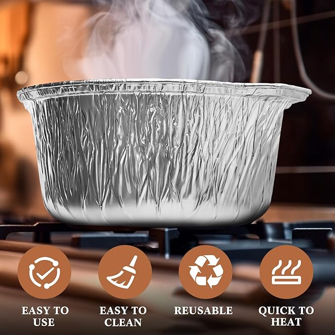 24 Pcs Disposable Aluminum Pot with Lid Round Foil Pans Disposable Cookware Food Container for Vacation Trips Camping Baking Heating Cooking (74.4 oz)