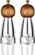 Pepper Grinder Set Salt and Pepper Grinder Acrylic Manual Pepper Mill Set with Adjustable Coarseness Salt and Pepper Shakers, Enjoy Fresh Ground Pepper Spices Salt Grinder (6.7in-wood-acrylic)