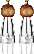 Pepper Grinder Set Salt and Pepper Grinder Acrylic Manual Pepper Mill Set with Adjustable Coarseness Salt and Pepper Shakers, Enjoy Fresh Ground Pepper Spices Salt Grinder (6.7in-wood-acrylic)