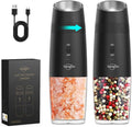 Sangcon Gravity Electric Salt and Pepper Grinder Set RECHARGEABLE Automatic Salt Pepper Shakers USB-C No Battery Needed - LED Light One Hand Operation, External Adjustable Coarseness Pepper Mill