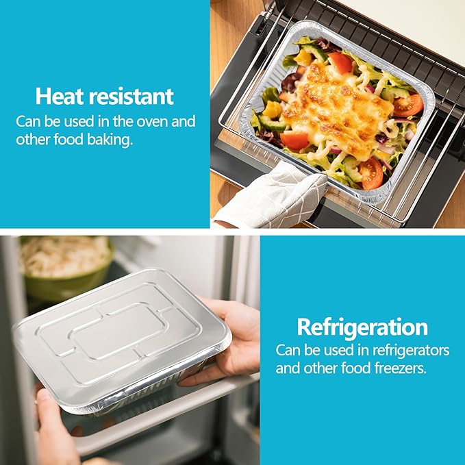 9x13 Thickened Aluminum Foil Pans, 10Pack Extra Deep Disposable Aluminum Pans for Roasting, Baking, Cooking, Food Prep, Chafing, Steam Table, Oven, Cake, and Party Catering.