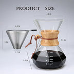 Lalord Pour Over Coffee Maker with Reusable Stainless Steel Filter, 27 oz Borosilicate Glass Coffee Carafe, Wooden Collar, Coffee Maker Carafe, Hold 4-6 Cups, 800 ml, Clear