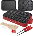 Health and Home Multifunction Nonstick Baking Maker with 3 Interchangeable Baking Plates for Fried Eggs, Fried Steak, Takoyaki, Cake Pops, Grill Maker, RED-1