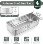 TeamFar Loaf Pan, 12 x 5 Inch Stainless Steel Loaf Pans for Baking Bread, 4 Pack Large Bread Loaf Baking Pan for Homemade Bread, Meatloaf, Cake, Brownies, Non-Toxic, Heavy-duty, Oven & Dishwasher Safe