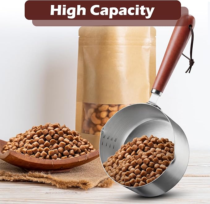 2 Cup Dog Food Scoop 304 Stainless Steel Dog Food Measuring Cups Metal Pet Scooper with Inner Precision Scale Measurement for Dogs, Cats, Birds & Rabbits