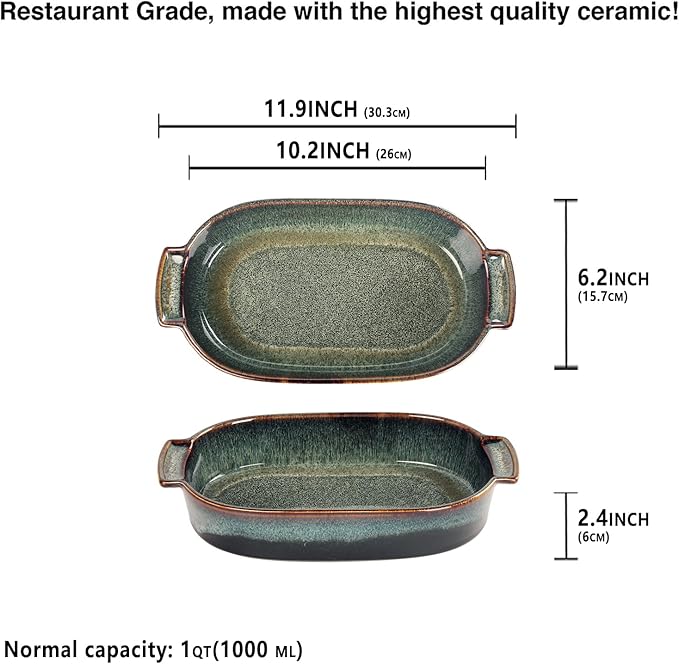 Ceramic Oval Casserole Baking Dish, 1 Quarts Baking Dish for Oven, Lasagna Pans, Oven Safe Durable Bakeware for Kitchen Home Decor, Banquet and Dinner, 1 pieces 10 x 6 Inch