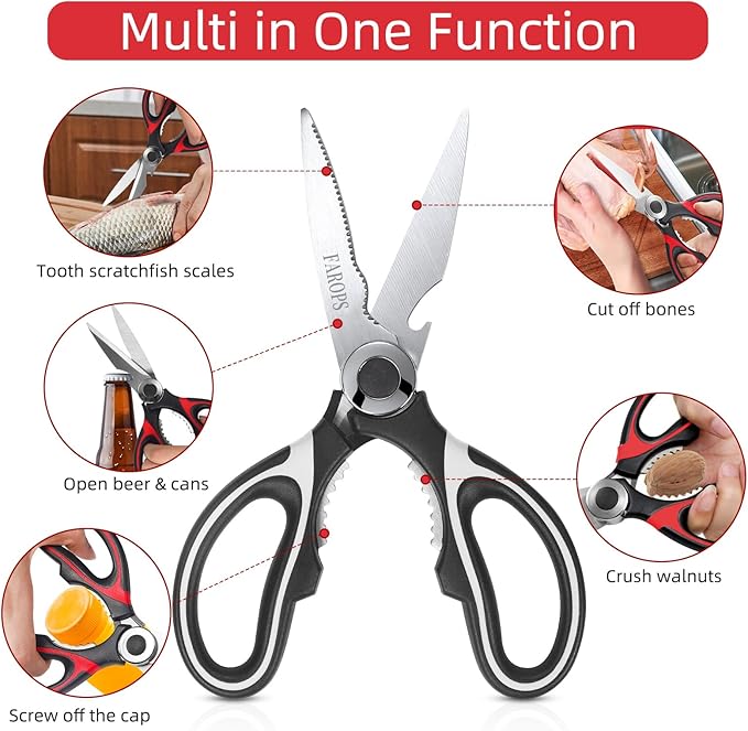 Kitchen Scissor For General Use 2-Packs,Heavy Duty Kitchen Raptor Meat Shears,Dishwasher Safe Cooking Scissors,Stainless Steel Multi-function Scissors For Food,Chicken,Poultry,Fish,Herbs