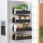 HuggieGems 4 Pack Magnetic Spice Storage Rack Organizer for Refrigerator and Oven, Matt Black Fridge Organizers and Storage