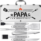 Papa Gifts, Papa Gifts from Grandkids Heavy Duty Grilling Accessories Kit for Backyard BBQ, Thick Stainless Steel Grill Utensils with Non-Slip Handle Tool on Christmas Birthday
