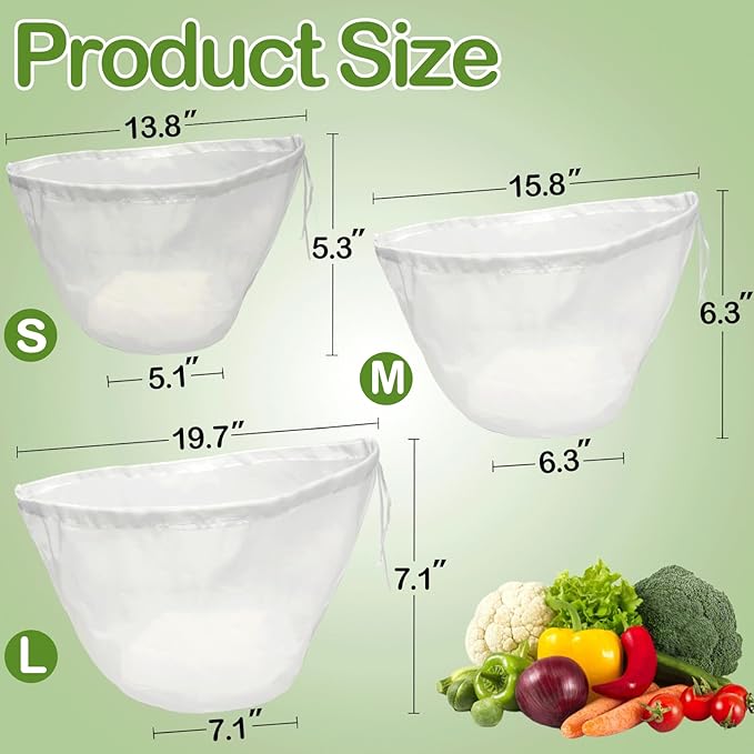 5 Pack Reusable Fine Mesh Cheesecloth Bags for Straining, 14‘’x5‘’ Bowl-Shaped Food Filter Bag, Great for Nut Milk, Juice, Soy Milk, Nylon Juicer Bags(S)