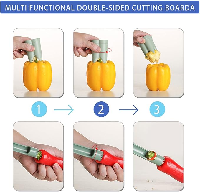 Pepper Corer, 2 in 1 Red Bell Pepper Seed Corer Remover Tool, Fruit & Vegetable Corers Quick Cave Tools for Jalapeno Cutter Deseeder, S-Blue, 2 PCS