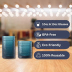 Khen Plastic Hobnail Drinking Glasses Set of 12 Neutral Tones Cups 6x 10oz Lowball & 6x 1oz Highball Acrylic Beaded Design, BPA-Free, Dishwasher Safe Indoor/Outdoor Drinkware Water, Juice, Cocktails