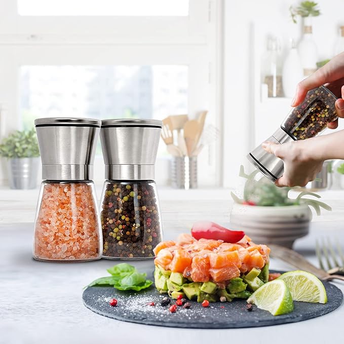 Gulex® Salt and Pepper Grinder Set Pepper Mill, Sea Salt Shaker Refillable, Adjustable Coarseness, Stainless Steel with Ceramic Rotor (Set of 2)