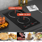 12“ Induction Cooktop, Double Induction Cooktop 2 Burner 110v-120v Electric Stove Top, Countertop and Built-in, 9 Power Levels, Child Lock, 120 Mins Timer