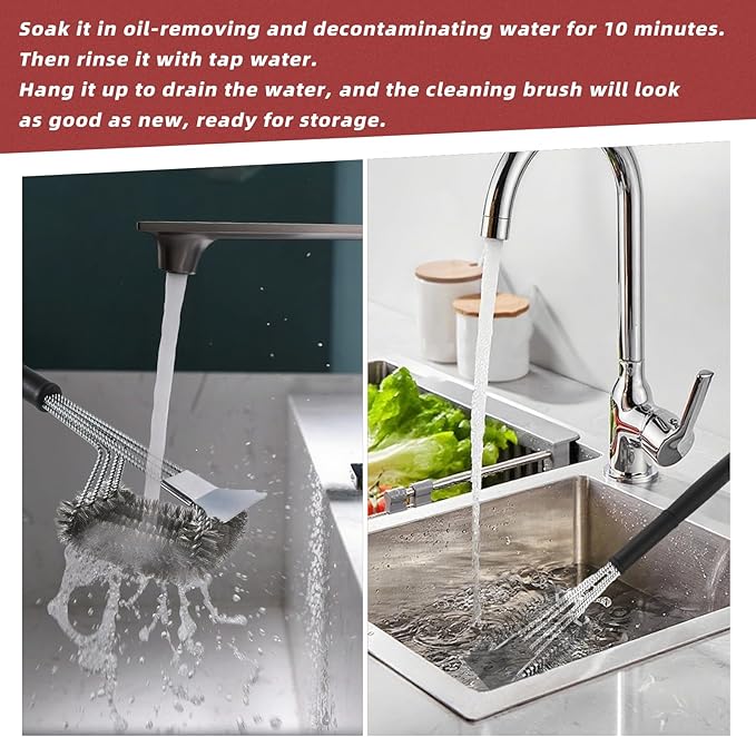 Grill Brush and Grill Brush for Outdoor Grill ，Scraper Extra Strong BBQ Cleaner Accessories Safe Wire Bristles Barbecue Triple Scrubbers Cleaning Brush for Gas/Charcoal Grilling Grates Wizard Tool