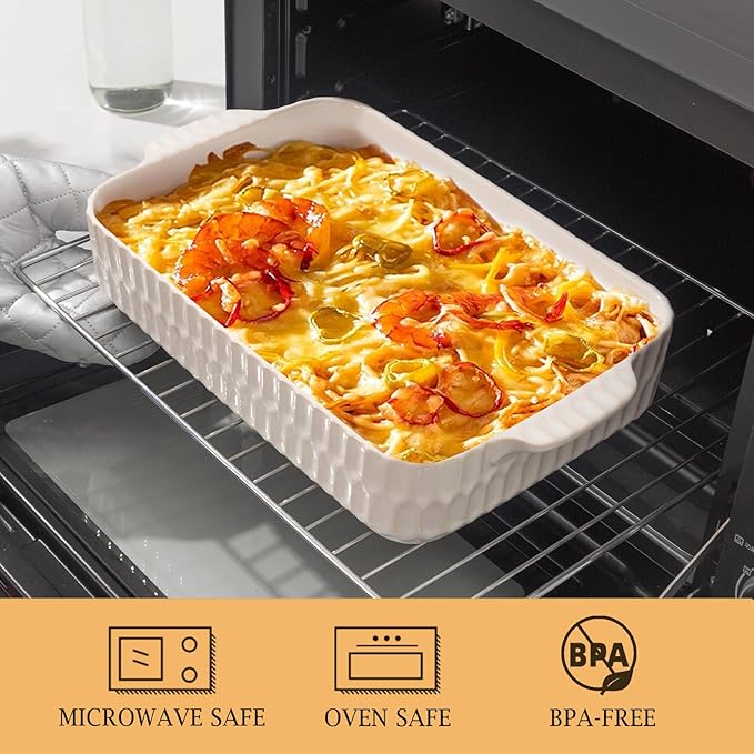 4.7QT Casserole Dishes for Oven, 9x13” Large Lasagna Pan, Ceramic Baking Dish, Rectangular Lasagna Pan Deep with Handles for Baking, Casserole, Kitchen, Birthday Gift for Mother Father Women Men