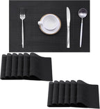 Leetaltree Black Frame Placemats Set of 24 - Heat Resistant Non-Slip Place mats for Dining Table, Washable Durable PVC Vinyl Woven Table Mats(Black Frame, 24)