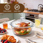 Luvan 2.4L/2.5Qt Round Glass Casserole Dish with Lid, Clear Baking Dish with Handles for Baking, Cooking & Serving, High Borosilicate Lead-Free Glass cookware, Oven, Microwave, Freezer & Dishwasher Safe