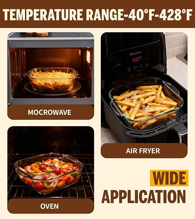 6"x6" Baking Pan, Square Baking Dishes 2 Pack Glass Bakeware Dish For Casserole Lasagna Brownie, Perfect for Reheating Individual Portions in Oven, Microwave or Air Fryer