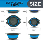 Blue Kitchen Strainer Colander Set - 2 PCS Collapsible Strainer Colander with Plastic Handles Silicone Food Grade Tools for Kitchen for Pasta and Spaghetti Multifunctional