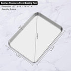 Baking Sheets 2 Pieces, Bastwe Cookie Sheets Set Stainless Steel Baking Pans Toaster Oven Tray Pans, Rectangle Size 12 × 10 × 1 inch, Rustproof & Healthy & Easy Clean & Dishwasher Safe