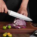Kitchen Knife Set, 9-Piece Red Kitchen Knife Set with Acrylic Block, Non Stick Sharp High Carbon Stainless Steel Knife Set for Kitchen Cutting Meat Slicing Chopping Kitchen Women Gifts