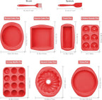 9-in-1 Nonstick Silicone Baking Pan Set, Fluted Cake Muffin Loaf Bread Pizza Cupcake Mold Tray, Heat Resistant Bakeware Utensils Kit