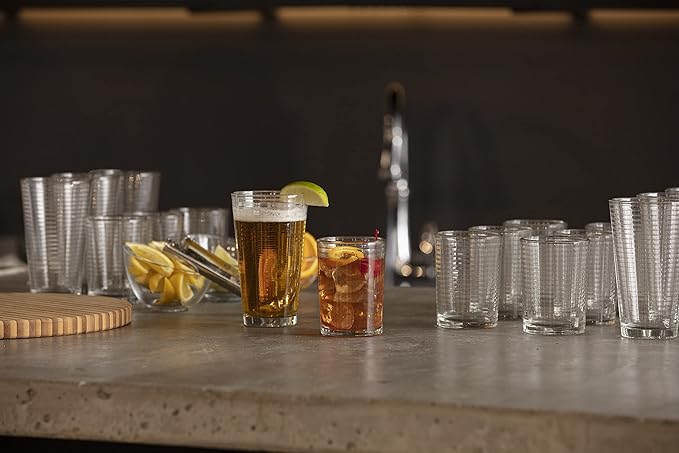 Fortessa Basics Arcade Everyday 12 Pack Set Glassware Kitchen and Barware Great for: Mixed Drinks/Cocktails, Water, Juice, Iced Tea, Soft Drinks, Old Fashioned/Rocks, 8 Ounce