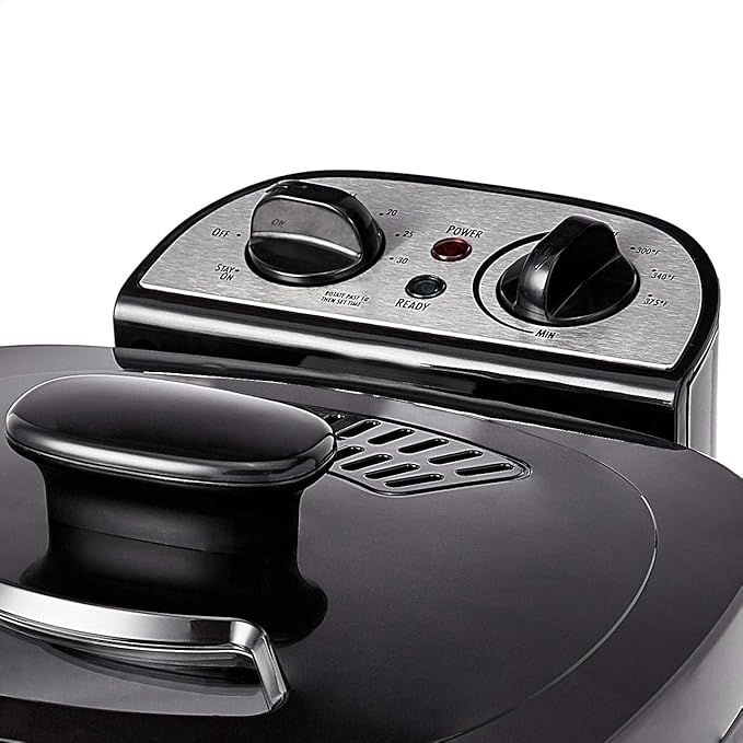 Amazon Basics 2.1-Qt (2.0L) Electric Deep Fryer with 8-Cup Oil Capacity, Adjustable Temperature Control, Timer, Easy Draining Removable Basket, Viewing Window, 1500W, Black