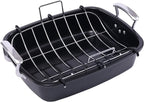 Uukrave Turkey Roasting Pan with Rack (U-Shaped), Extra Large 18.5 x 14.6 Inch Nonstick Roaster Pan for 25 lb Turkey or Chicken, Deep Oven Tray with Wide Handles, Heavy Duty Steel, Nontoxic