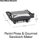Hamilton Beach Panini Press Sandwich Maker & Electric Indoor Grill with Locking Lid, Opens Wide to Fit Any Thickness for Quesadillas, Burgers & More, Nonstick 8" x 10" Grids, Chrome (25460MNA)