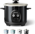 3-Cup Uncooked Rice Cooker Small - Ceramic Coating Non-Toxic Inner Pot, One-Touch Multifunction for Rice/Sauté/Yogurt, Dishwasher Safe, 1-3 People Size, Dark