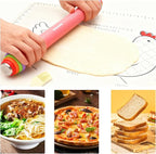 3Pcs Adjustable Rolling Pin Sets with Thickness Rings for Baking,Pastry Dough Roller with Silicone Mat and Brush,Non Stick Silicone Rolling Pin for Dough Cookie Baking Supplies Kitchen Accessories