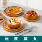 vancasso ONION Ceramic Plates and Bowls Sets, 12 Pieces Brown Dinnerware Sets for Kitchen, Reactive Glaze Dishes Set for 4, Dishwasher and Microwave Safe