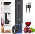 Secura Stainless Steel Electric Wine Opener, Rechargeable Automatic Wine Bottle Opener with Foil Cutter & Charging Cable, Reusable Corkscrew Wine Opener Electric for Home Party Bar Outdoor, Black