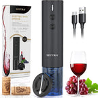 Secura Stainless Steel Electric Wine Opener, Rechargeable Automatic Wine Bottle Opener with Foil Cutter & Charging Cable, Reusable Corkscrew Wine Opener Electric for Home Party Bar Outdoor, Black