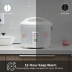 Tiger JNP-1800-LF 10 Cup Capacity White Rice Cooker with Non-Stick Inner Pot, Retractable Power Cord, and Keep Warm up to 12 hours (Flower)