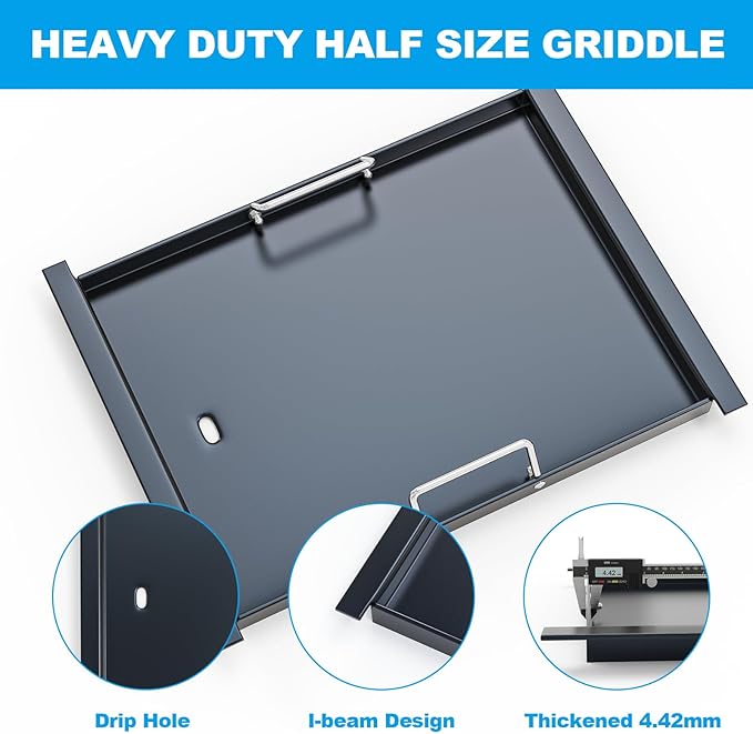 16517 Half Size Griddle Insert for Bull 30" 4 Burner Grill Angus 47628 47629 Outlaw 26038 26039,Bull Premium Grill 18248 18249,Non-stick Carbon Steel Flat Top Cooking Plate Replacement for Bull 65073