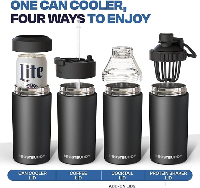 Frost Buddy Universal Can Cooler - Fits all - Stainless Steel Can Cooler for 12 oz & 16 oz Regular or Slim Cans & Bottles - Stainless Steel (Buttercream)