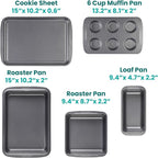 Baker's Secret Stackable Baking Set of 5 Bakeware Pans, Bakeware Set, Baking Pan Set Includes Muffin Pan, Roaster Pan, Square Pan, Cookie Sheet, Loaf Pan, Easy Store, Dishwasher Safe, Baking Supplies