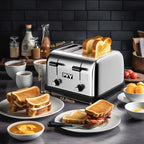 PYY Commercial Toaster 4 Slices - 225 Slices/Hour Stainless Steel Silver Bread Toaster, 1800W with 6 Speed Level, Dual Controls and Removable Crumb Tray, for Family and Commercial