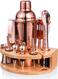 Bartender Kit with Stylish Bamboo Stand, 12 Piece 25oz Cocktail Shaker Set for Mixed Drink, Professional Stainless Steel Bar Tool Set, Gift for Man Dad- Cocktail Recipes Booklet (Rose Gold)