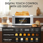 Geek Chef Toaster 4 Slice, 1.5" Touch Screen Extra Wide Slots for Bagels & Waffles, 6 Browning Levels, Timer, Reheat, Defrost, Cancel Function, Auto Shut-Off, Removable Crumb Tray, Stainless Steel