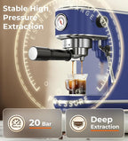 atatix 20 Bar Espresso Machine with Milk Frother, Compact Espresso Maker, Stainless Steel Coffee Machine with Precise Temp Control & 44oz Removable Water Tank for Latte, Cappuccino, Dark Blue